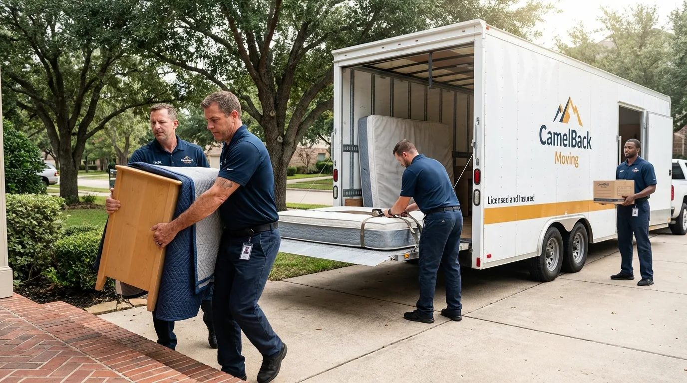 Crew loading residential truck for cross-state move from Canaan, CT
