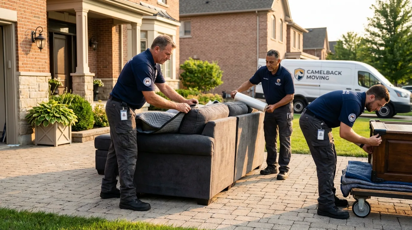 Large estate moving crew wrapping furniture in Canaan, CT