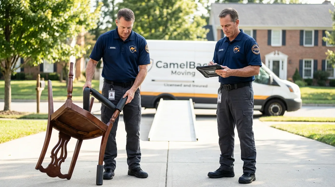 Movers inspecting furniture for damage prevention before loading in Canaan, CT