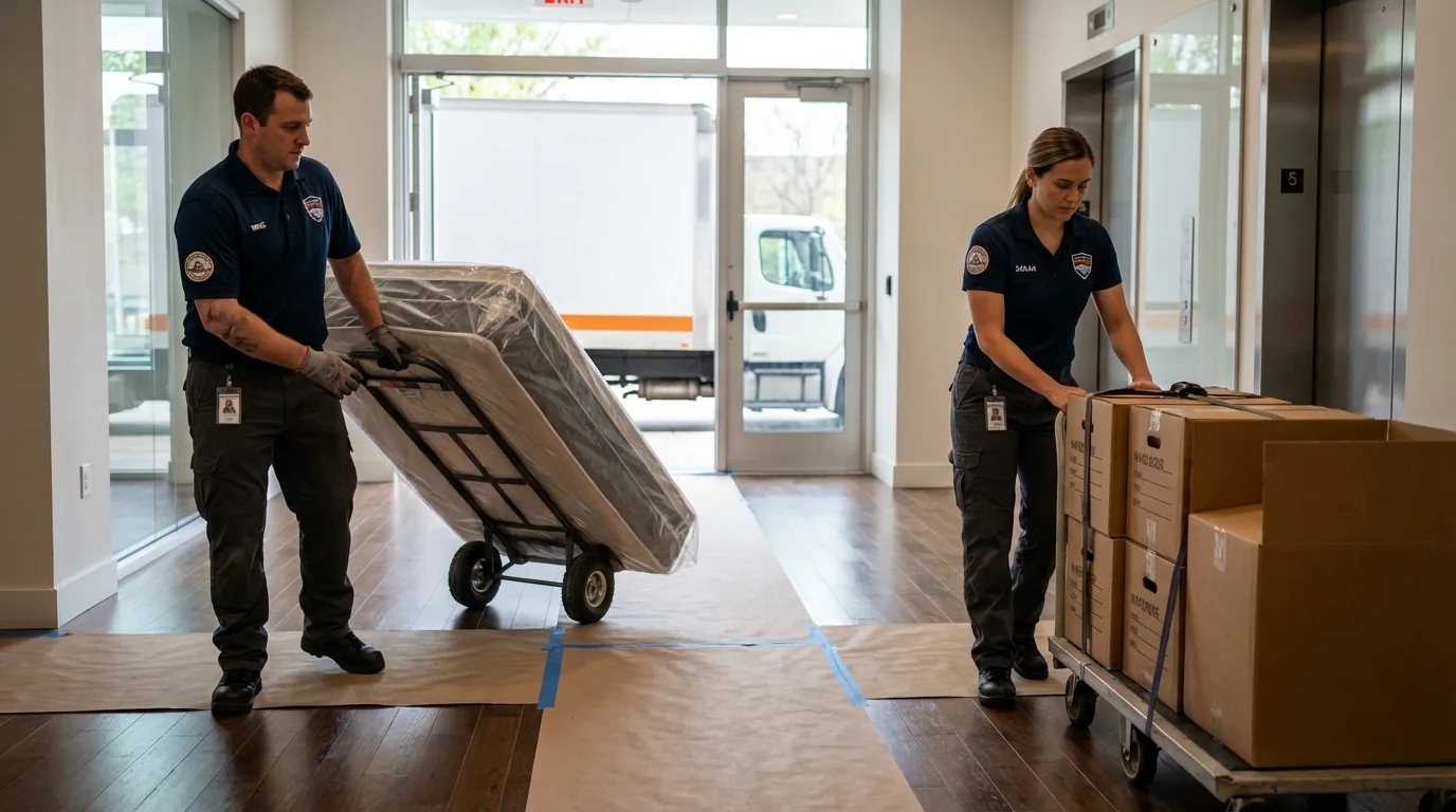 Professional apartment movers loading elevator in Canaan, CT
